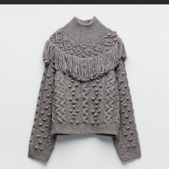 New Zara BLOGGERS Fav grey fringe sweater - Picture 2 of 6